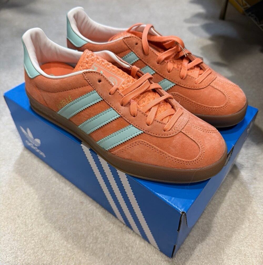adidas Gazelle Indoor Easy Orange/Clear Mint Suede Low Top Sneakers IH7499